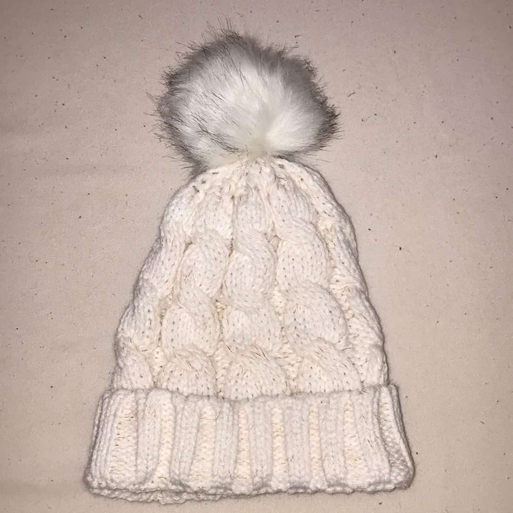 White Sweater Knit Hat w/ Pom Pom
